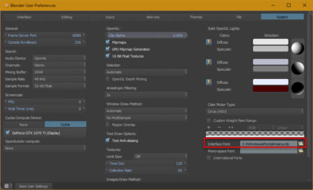 Blenderフォント設定